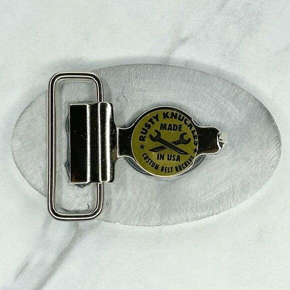 Rusty Knuckles Alpha IT Custom Belt Buckle Silver Tone Made in USA ✨ - Picture 5 of 8
